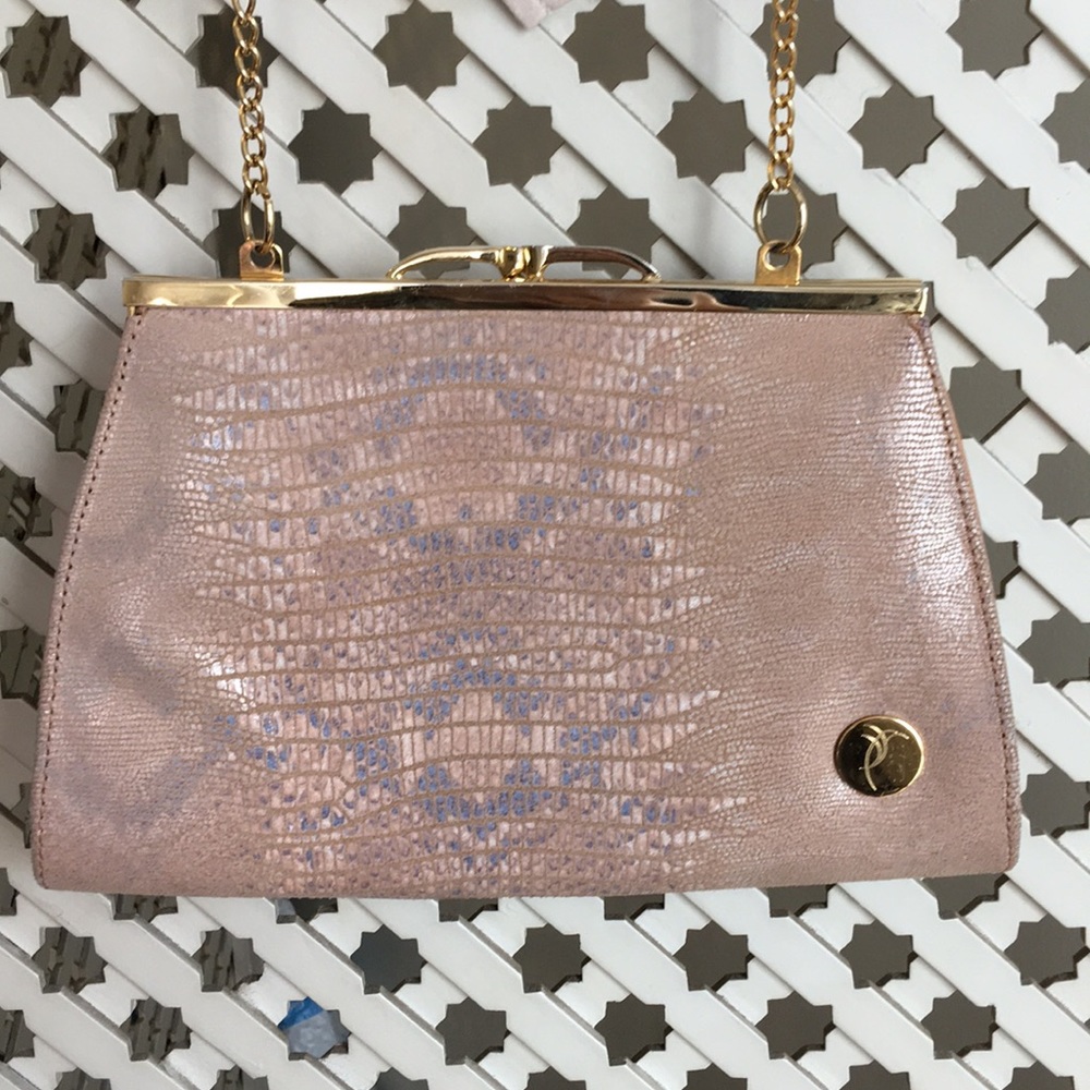 Handmade leather and gold tone clasp purse